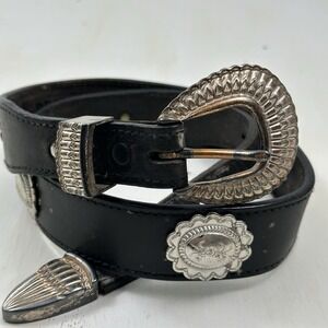 VTG RESISTOL concho belt Tag 32 34 36 WESTERN Cowboy Black leather Navajo